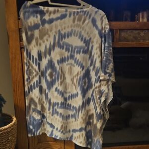 Kinross Blue and Brown Patterned  linpen Shawl Top
